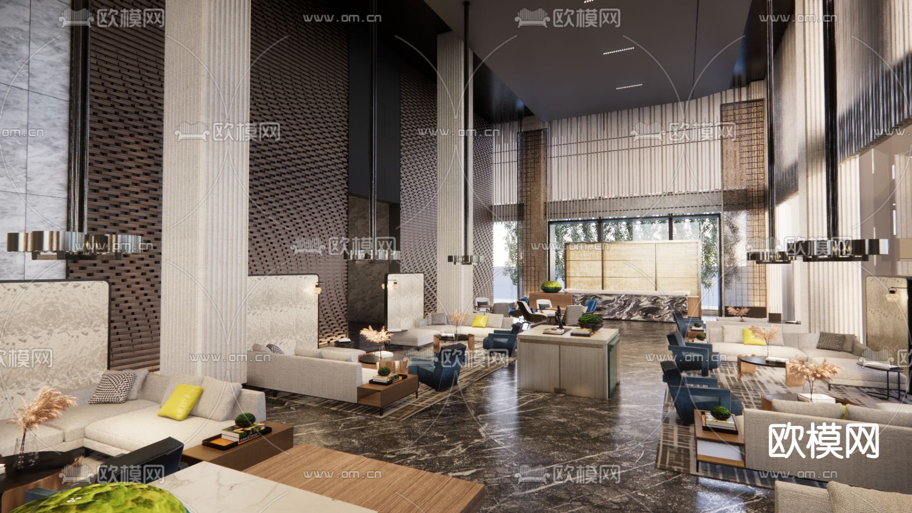 现代酒店大堂su模型下载（渲染图2）