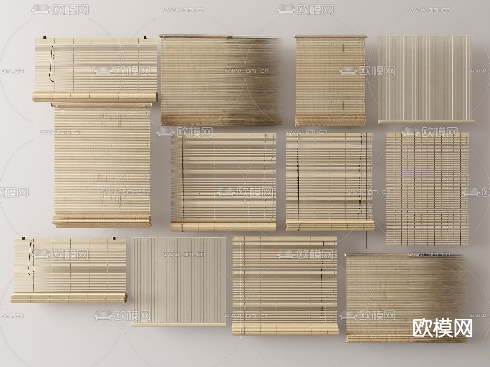 新中式窗帘 百叶帘 竹帘su模型下载（渲染图1）