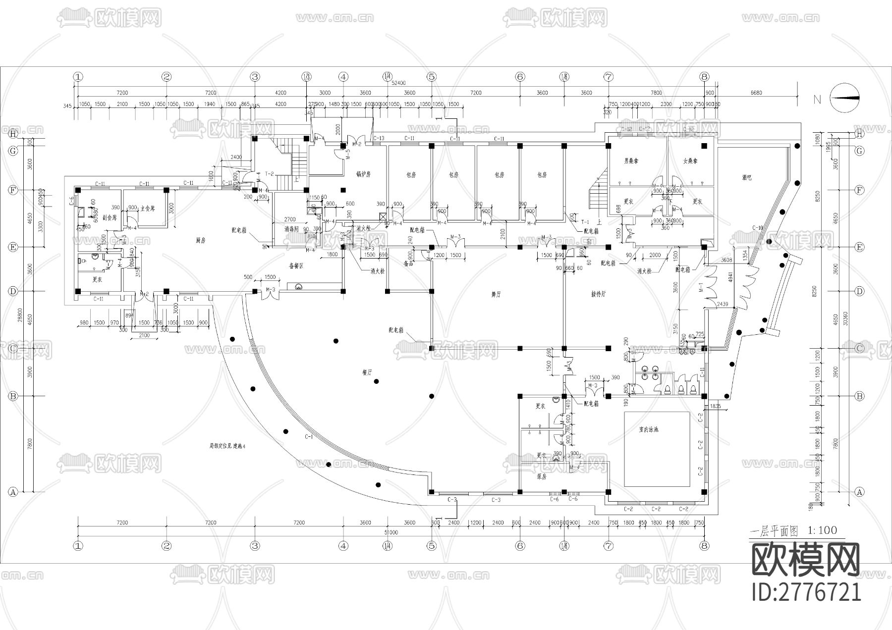 某小区会馆建筑CAD施工图下载（渲染图3）