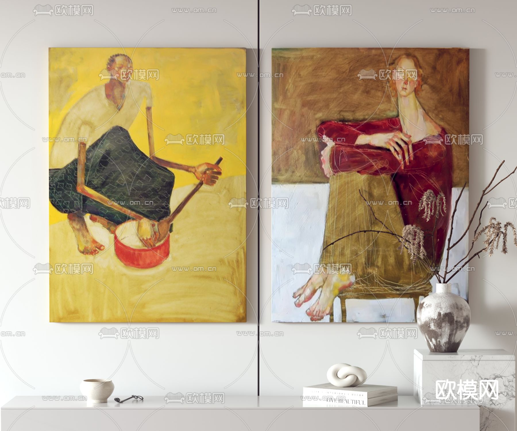 北欧装饰画 人像画 油画3d模型下载