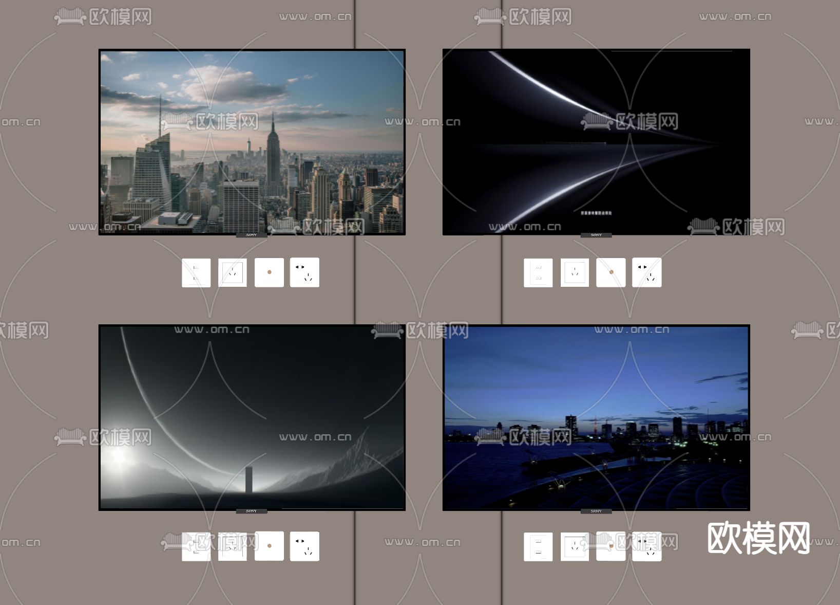 现代电视机su模型下载（渲染图2）