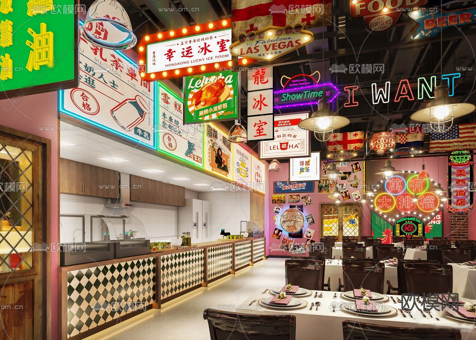 港式茶餐厅3d模型下载（渲染图3）