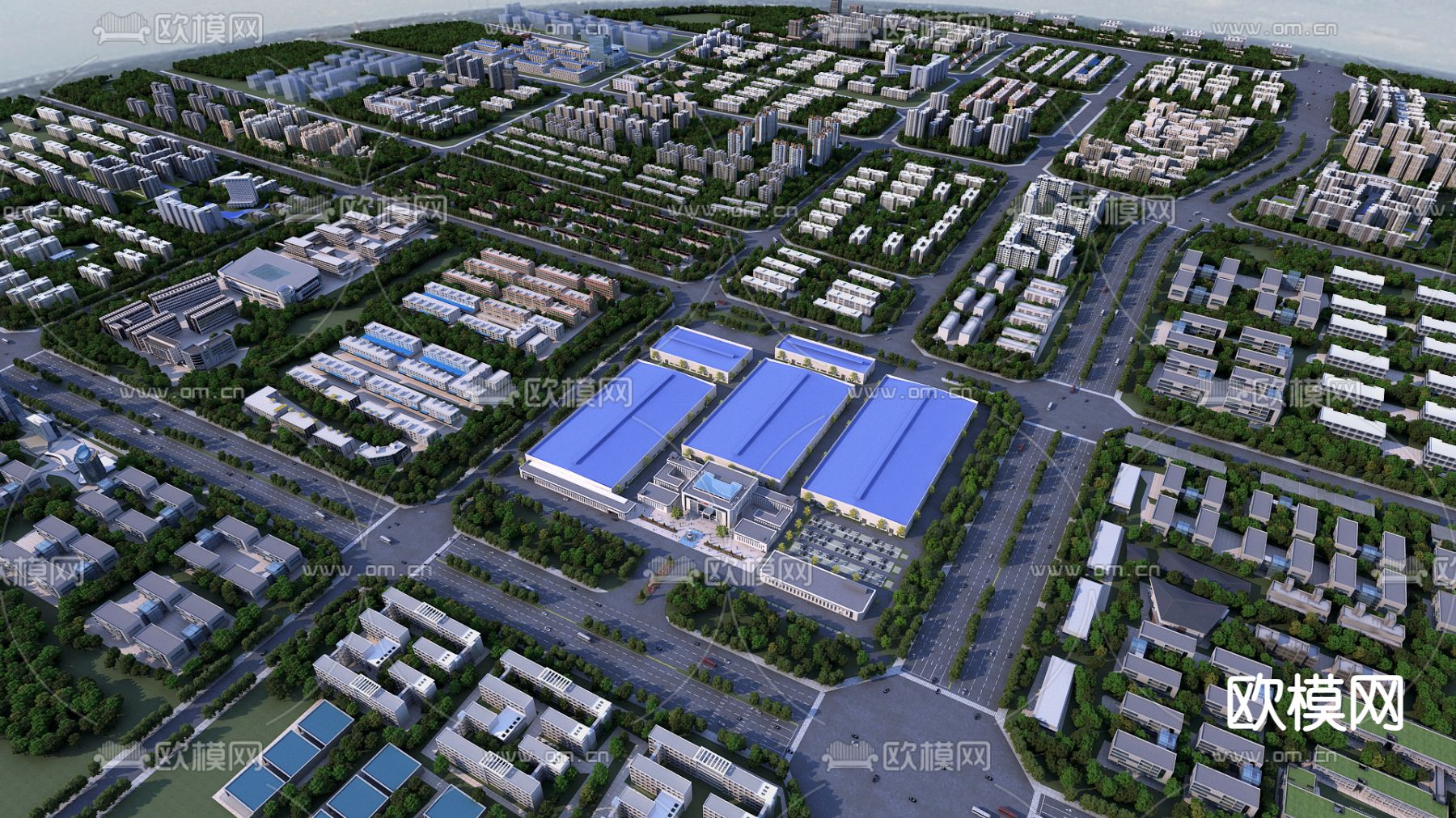 物流园 产业园鸟瞰3d模型下载