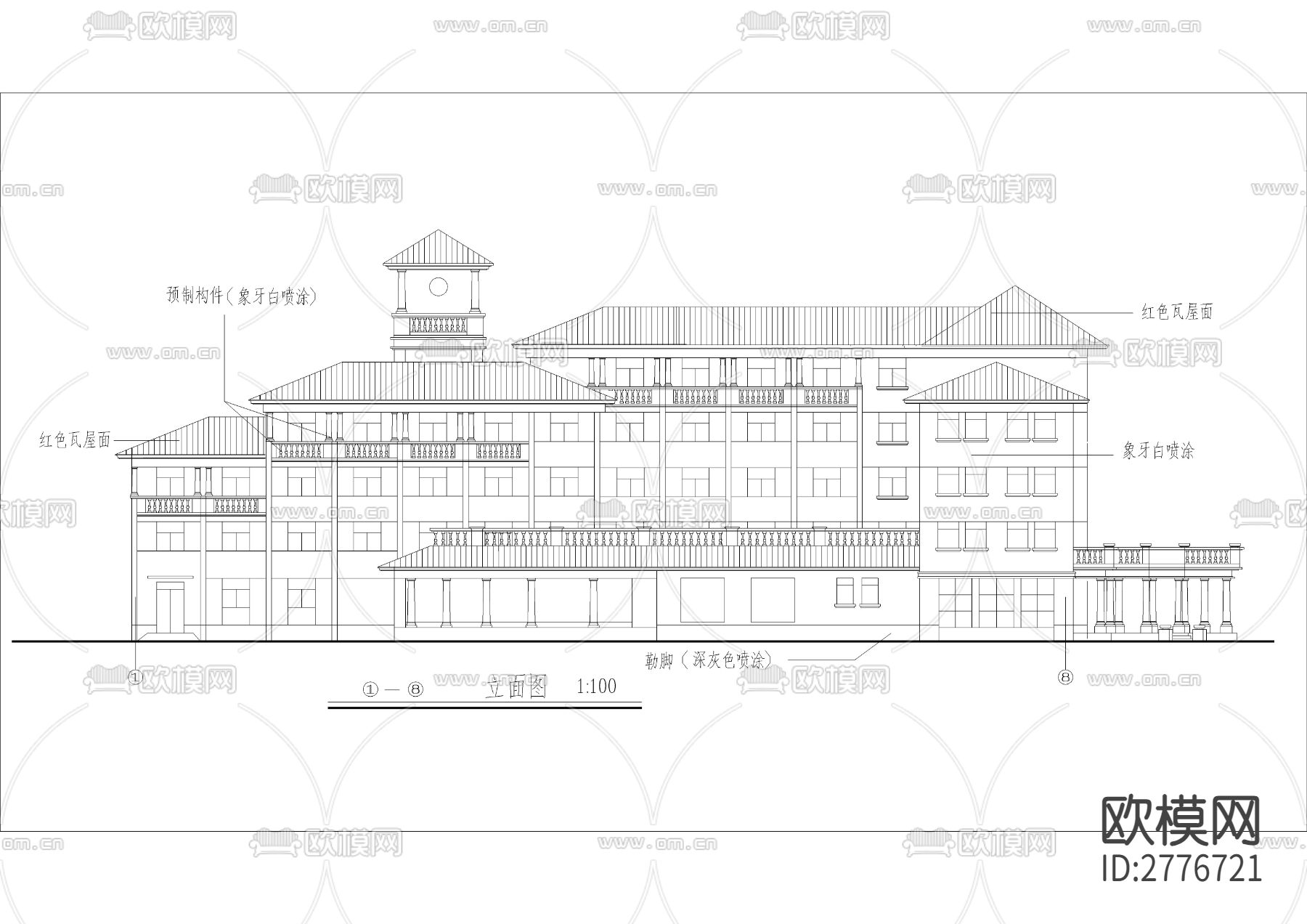 某小区会馆建筑CAD施工图下载（渲染图2）