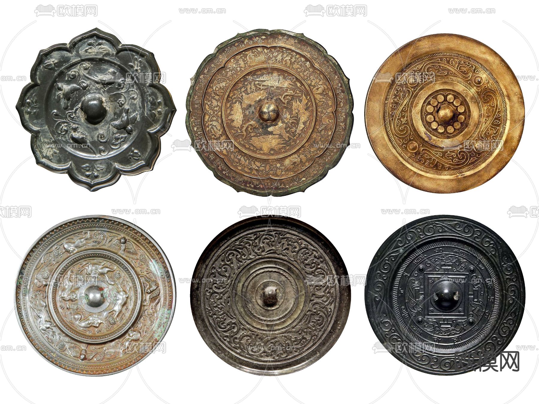 中式铜镜 文物 圆盘su模型下载（渲染图2）