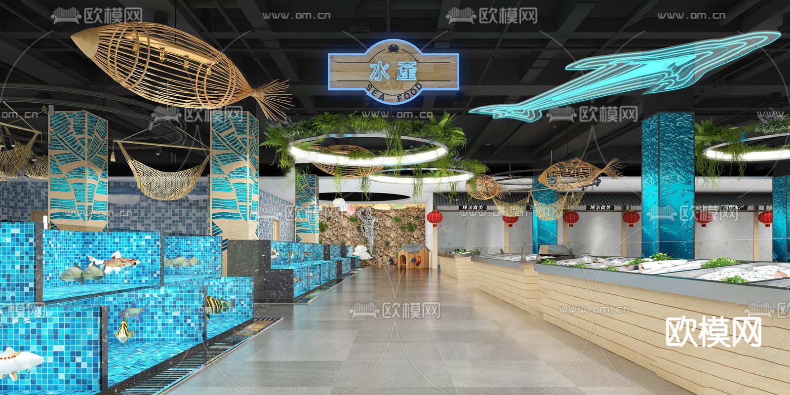 农贸市场水产区 海鲜餐厅3d模型下载