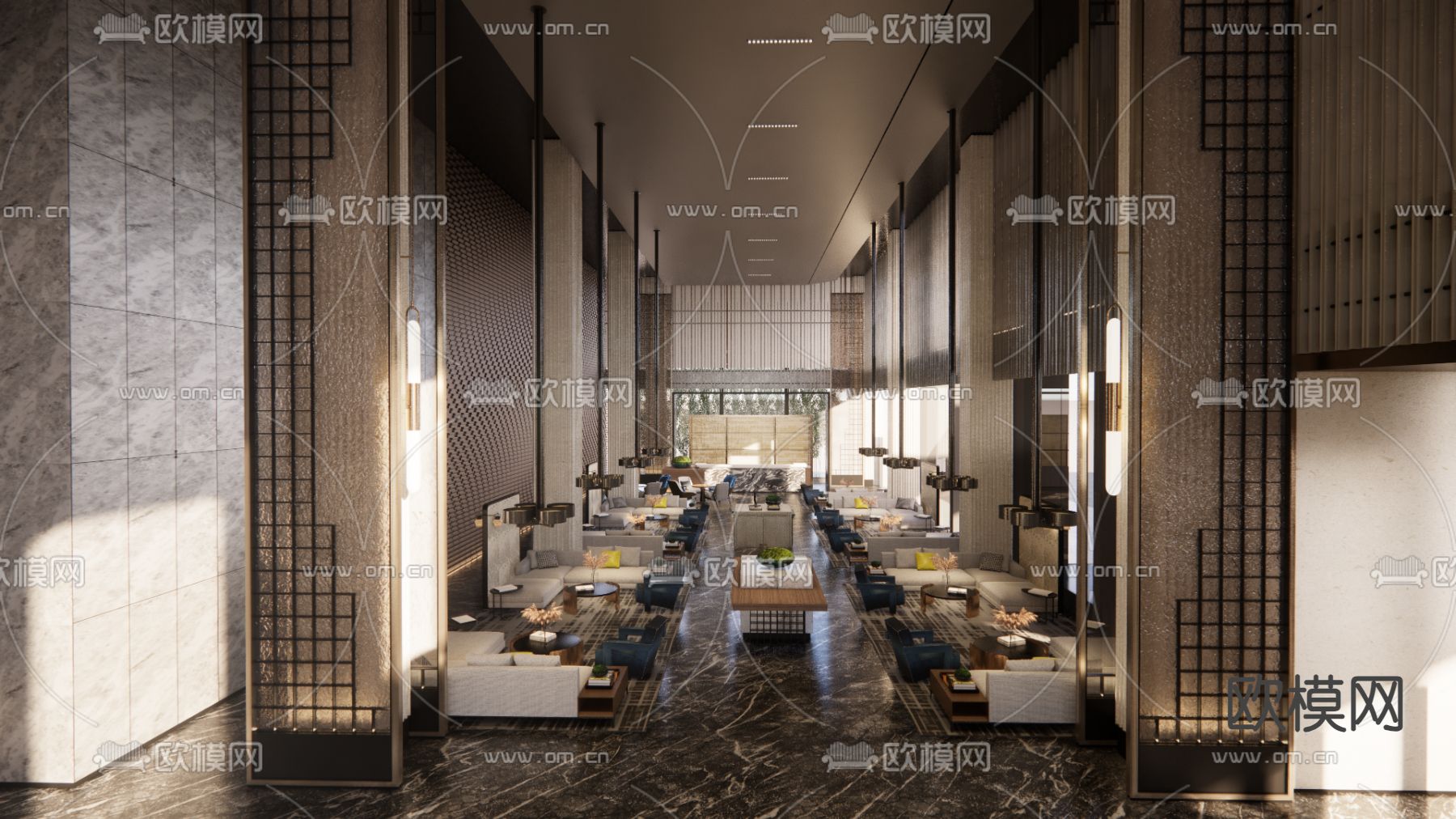 现代酒店大堂su模型下载（渲染图1）