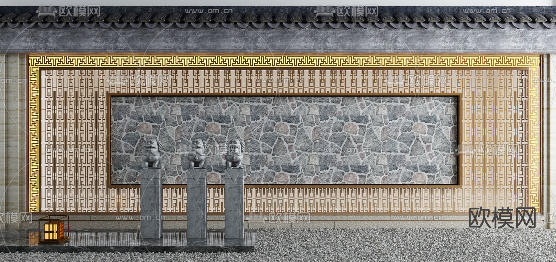 庭院围墙 石雕3d模型下载