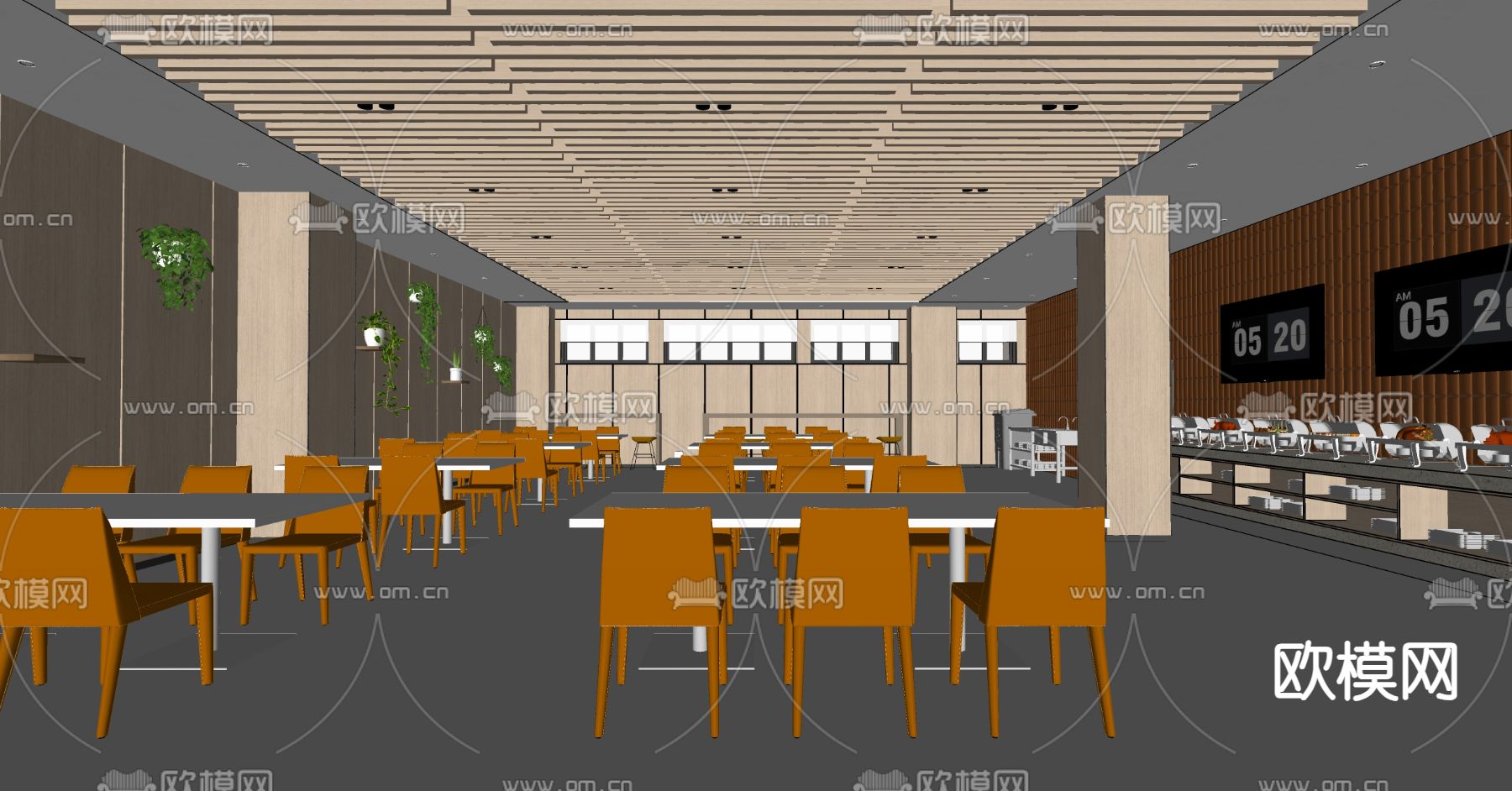 现代食堂su模型下载（渲染图2）