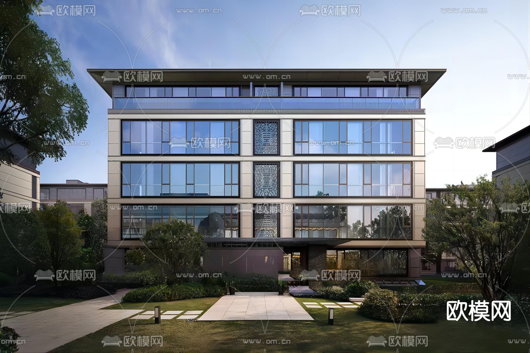 现代小区住宅su模型下载（渲染图1）