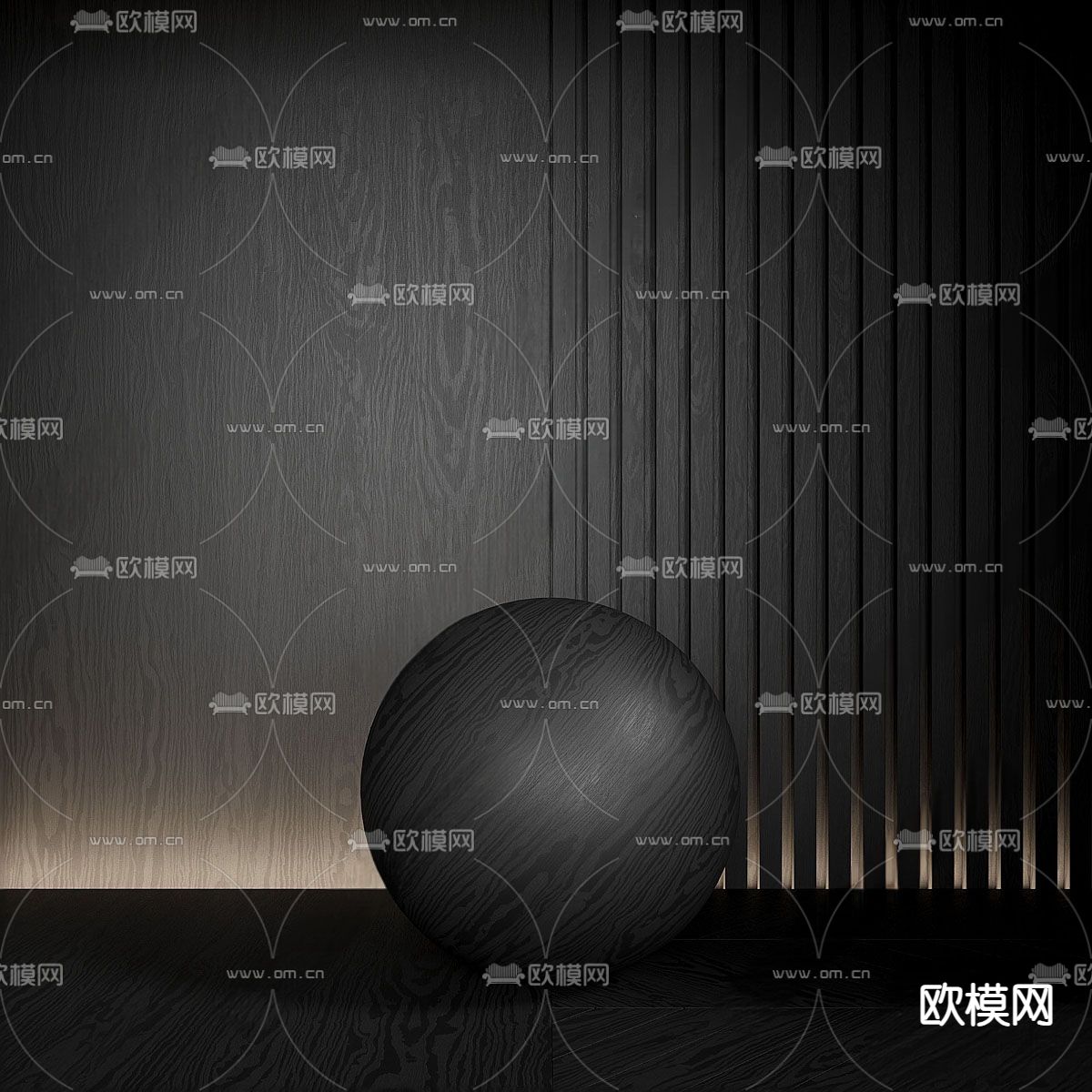 暗黑风木纹背景墙su模型下载（渲染图1）