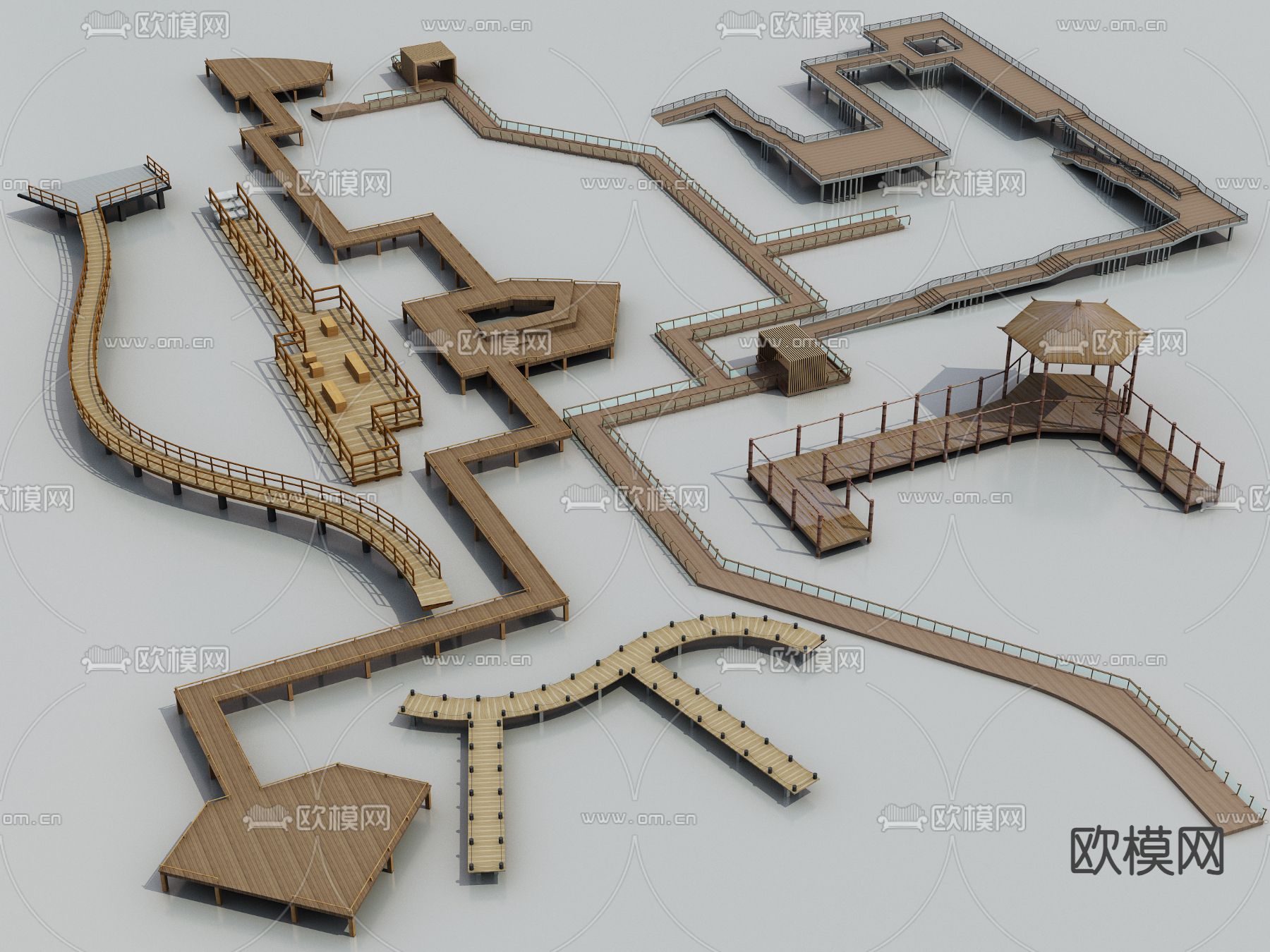 木栈道 稻田栈道 木栈桥3d模型下载