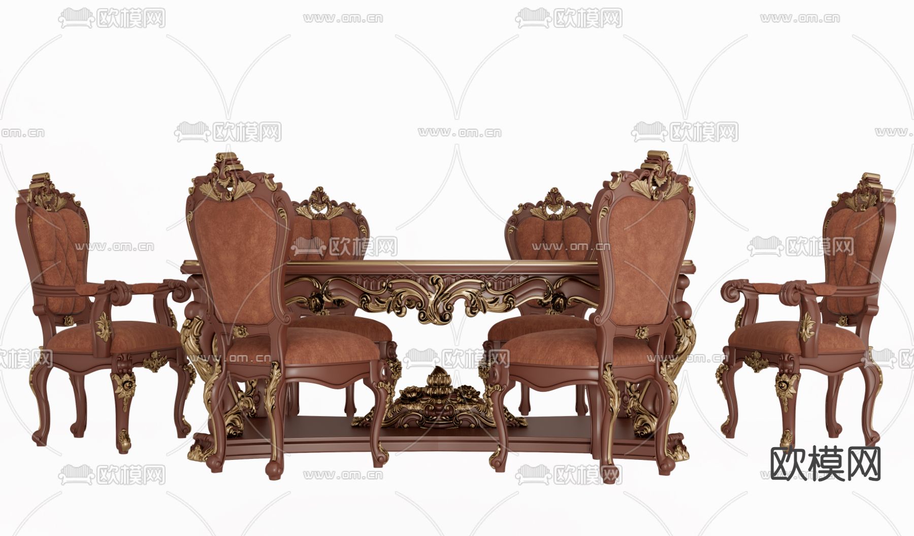 欧式古典餐桌椅su模型下载（渲染图1）