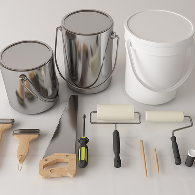  油漆桶 毛刷 滚筒刷su模型 