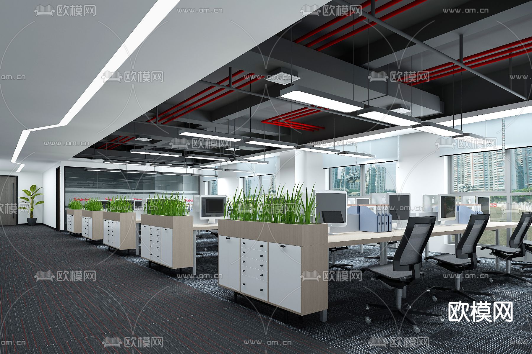 公共办公区 办公室3d模型下载