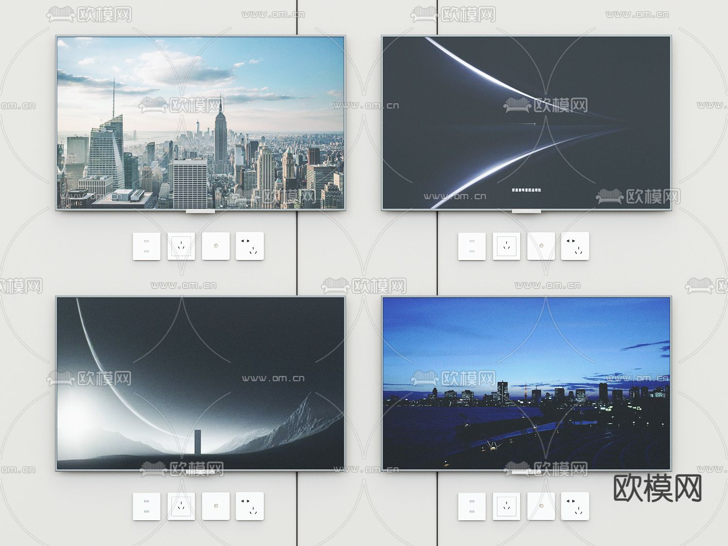现代电视机su模型下载（渲染图1）