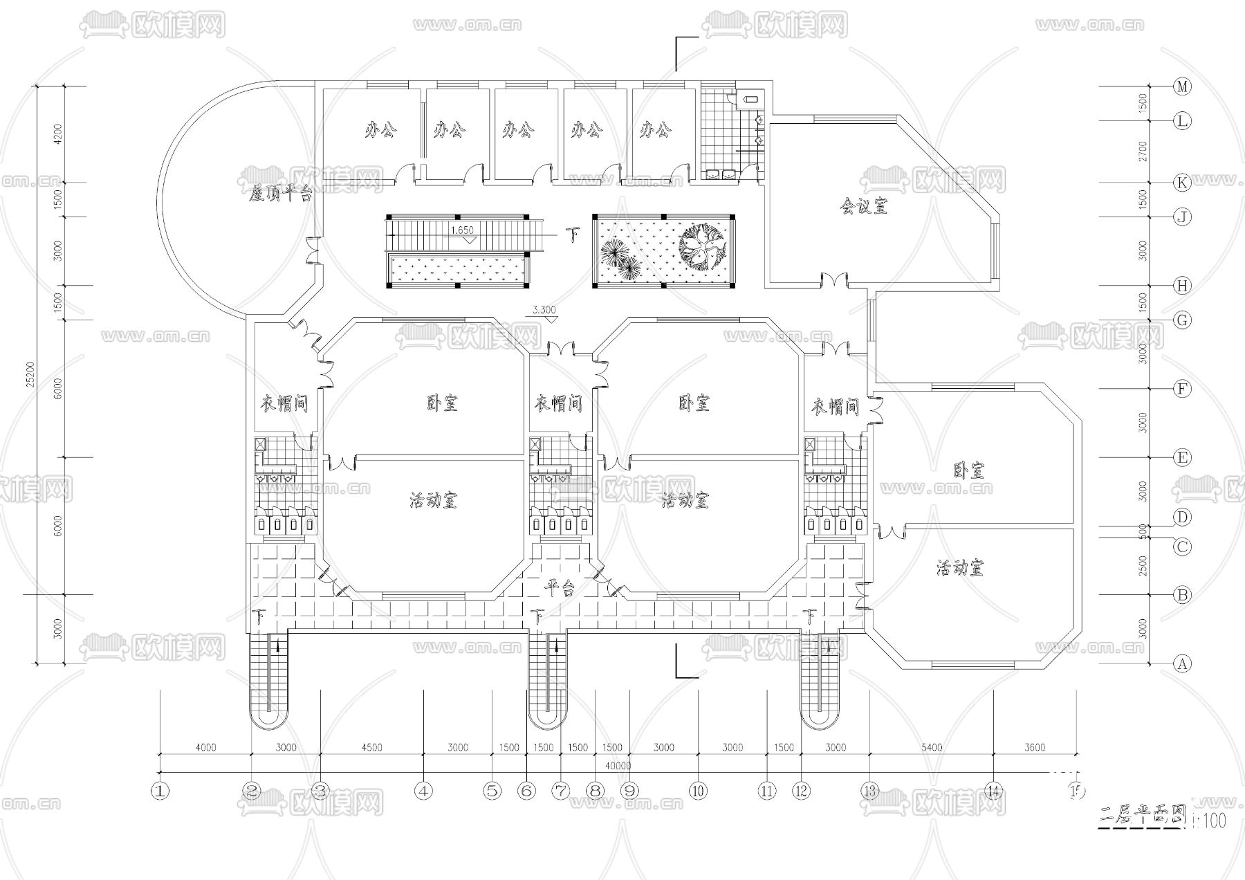 二层幼儿园建筑CAD施工图下载（渲染图3）