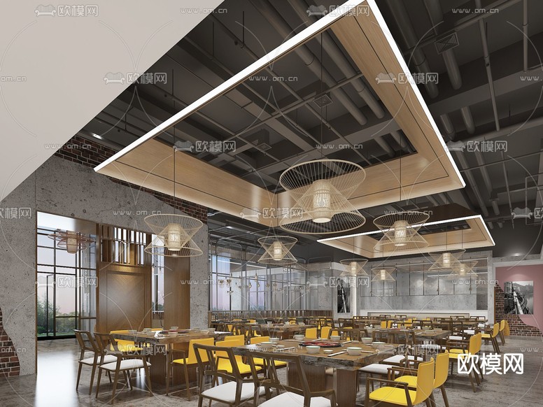 新中式火锅店3d模型下载(渲染图2)