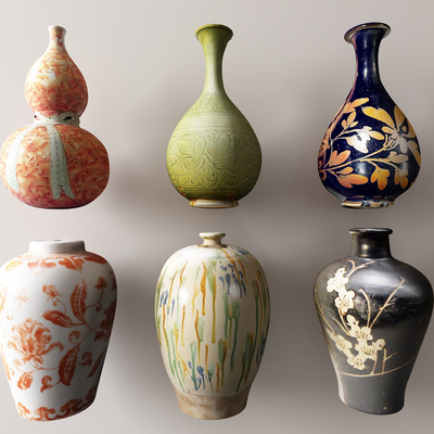  新中式青花瓷 瓷器su模型 