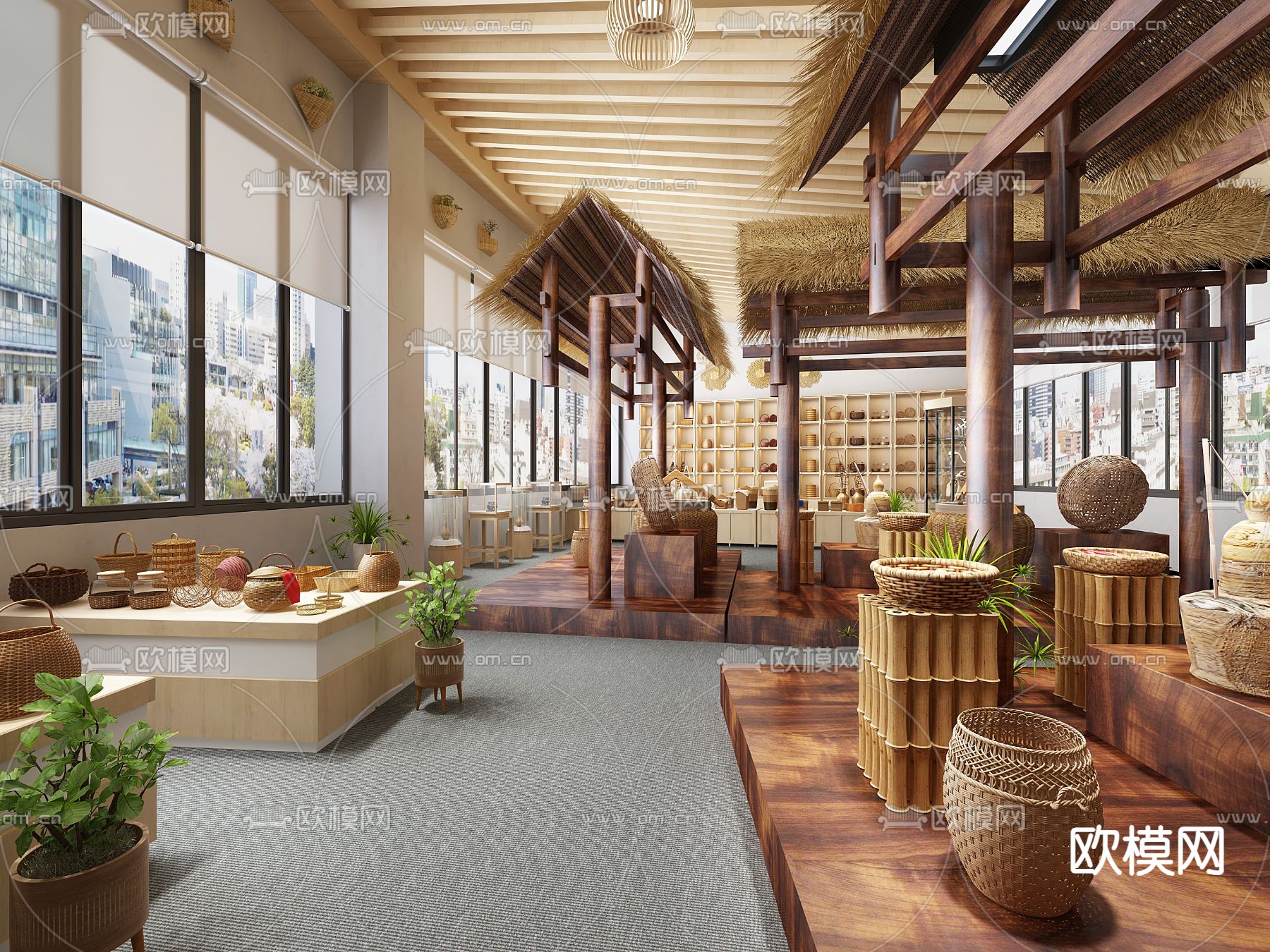 自然风民俗展厅3d模型下载（渲染图1）
