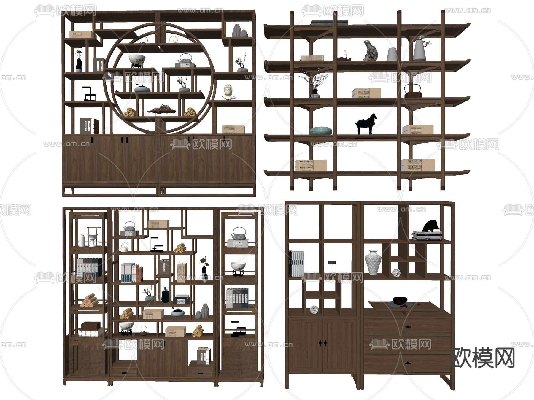 新中式博古架 书架su模型下载（渲染图2）