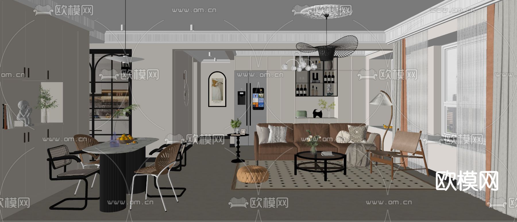 法式客餐厅su模型下载（渲染图2）