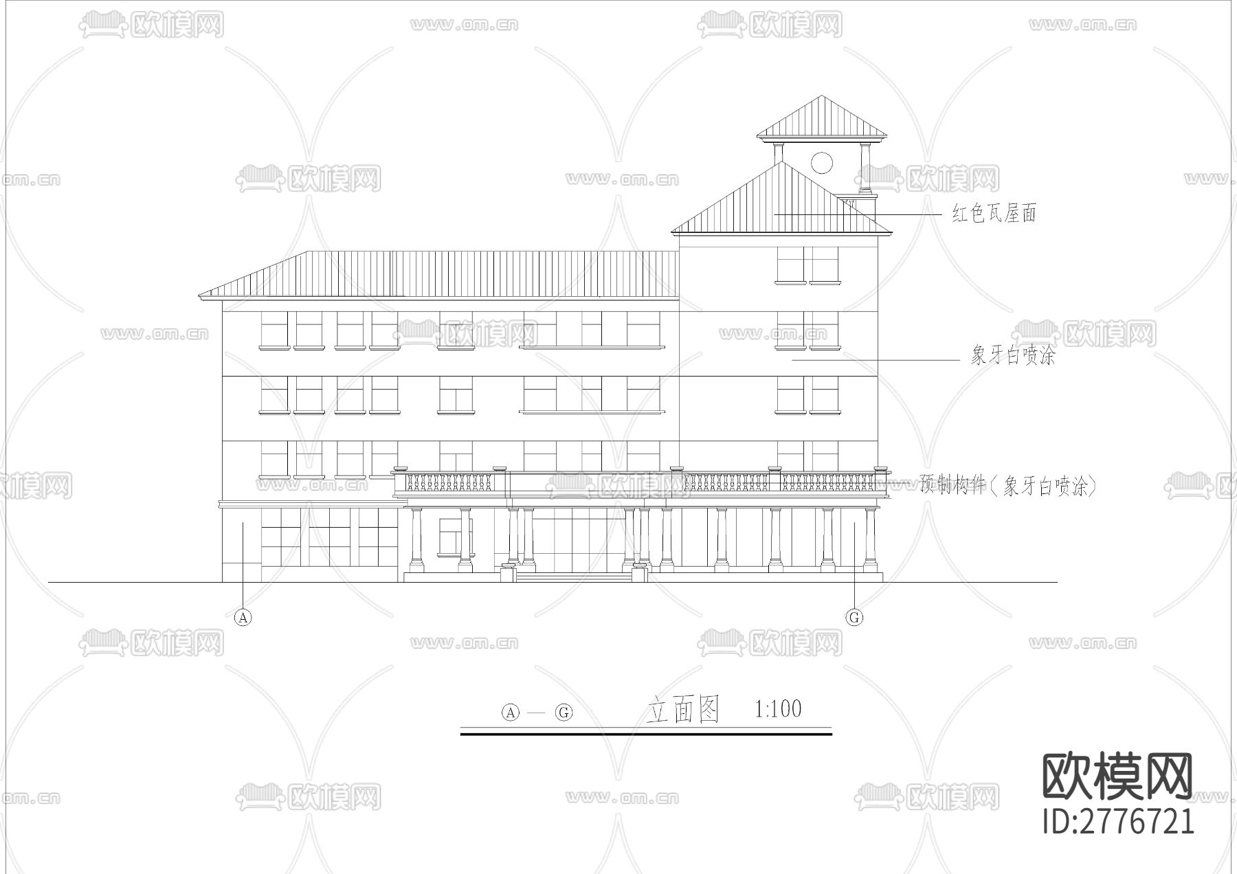 某小区会馆建筑CAD施工图下载（渲染图8）
