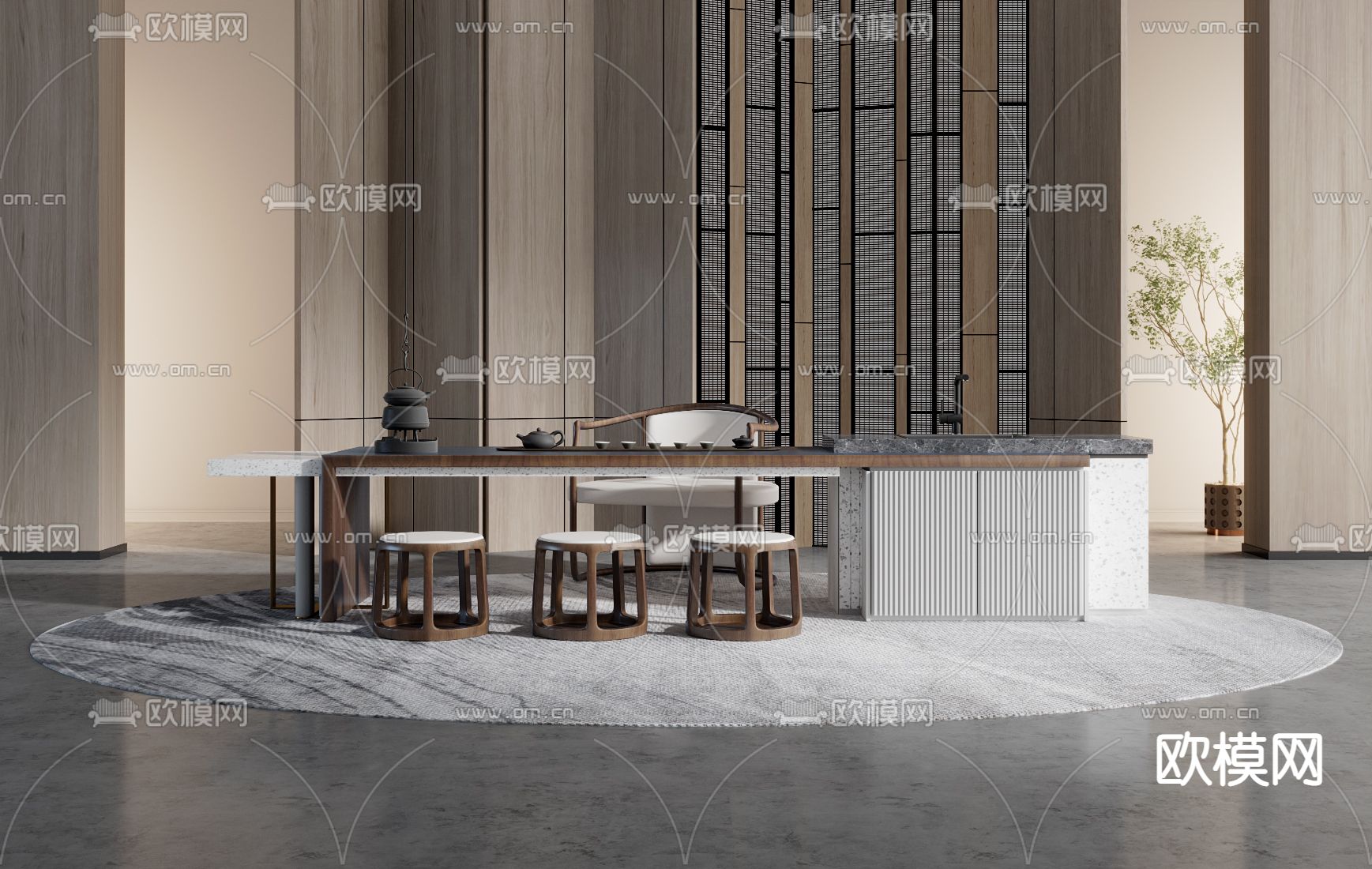 新中式茶桌 茶台3d模型下载