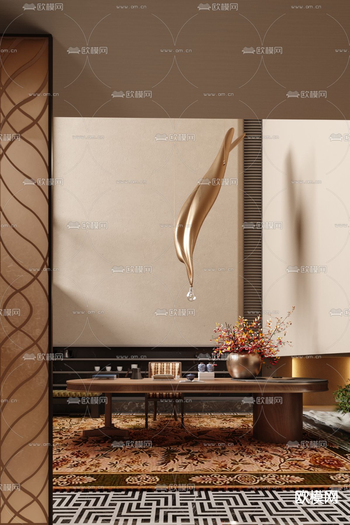 柘壹设计 欧式古典书房3d模型下载