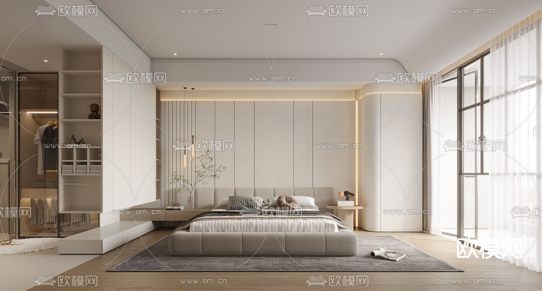 奶油风卧室 主人房3d模型下载（渲染图1）