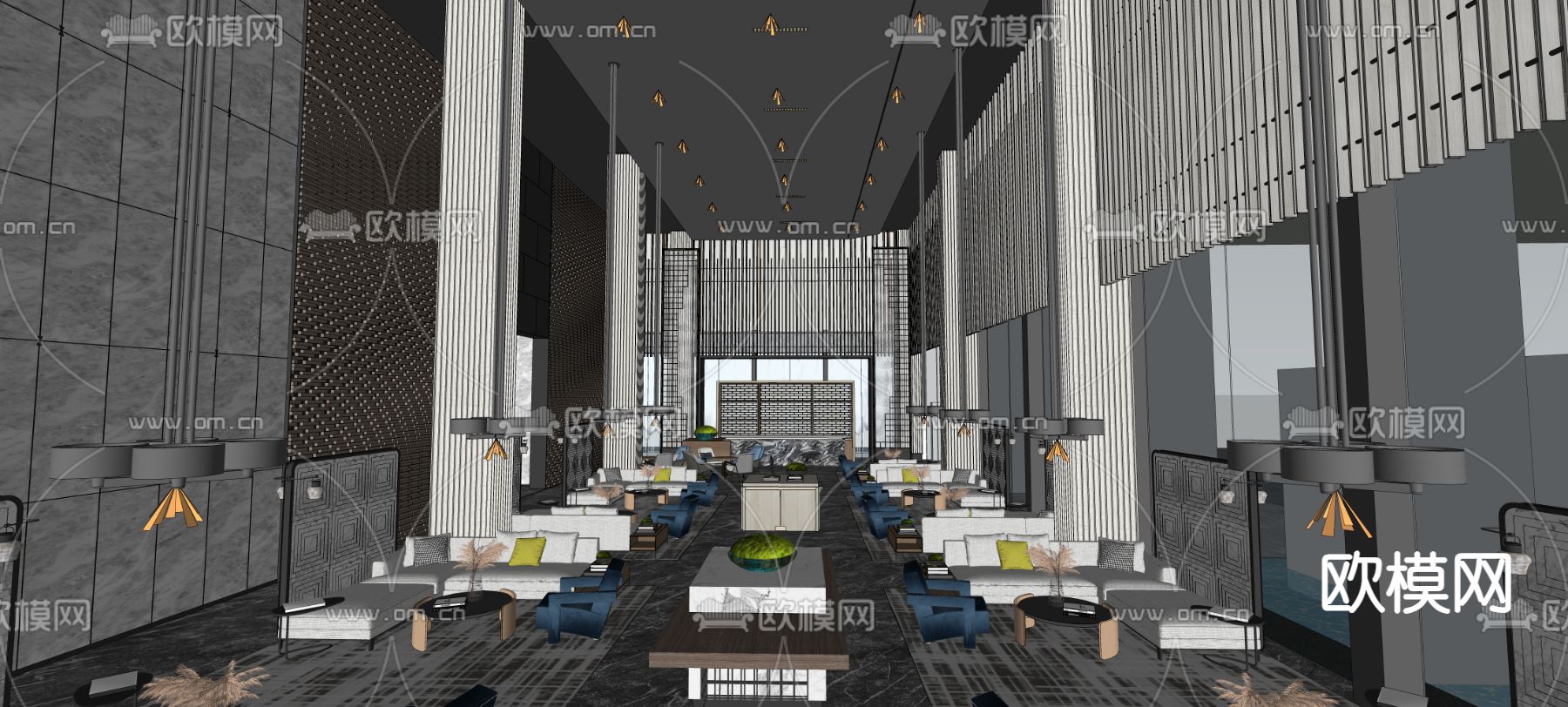 现代酒店大堂su模型下载（渲染图4）