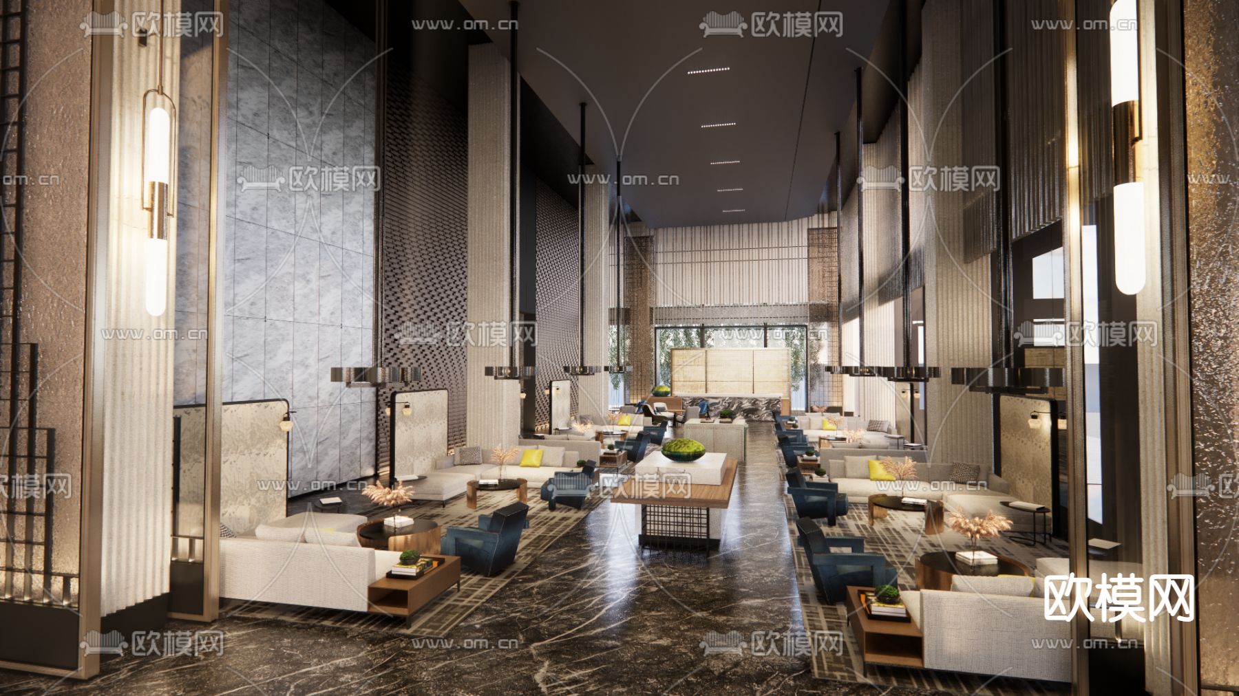 现代酒店大堂su模型下载（渲染图3）
