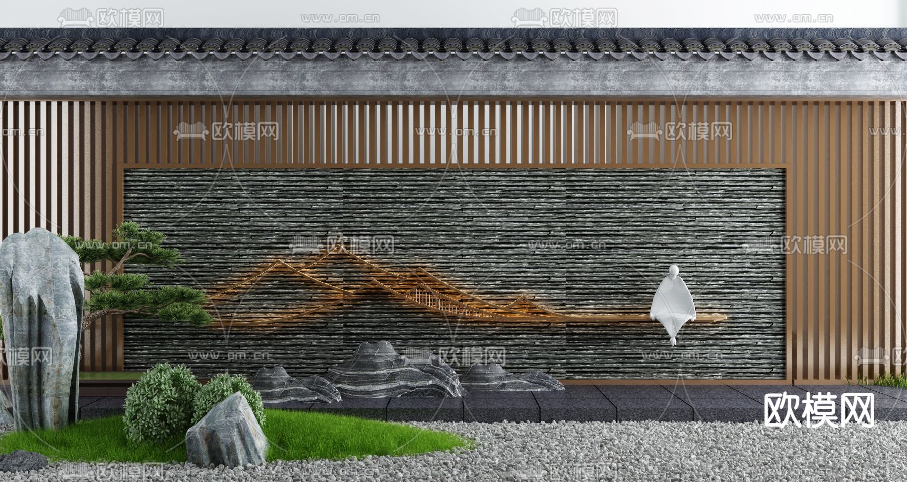 庭院围墙 禅意雕塑3d模型下载