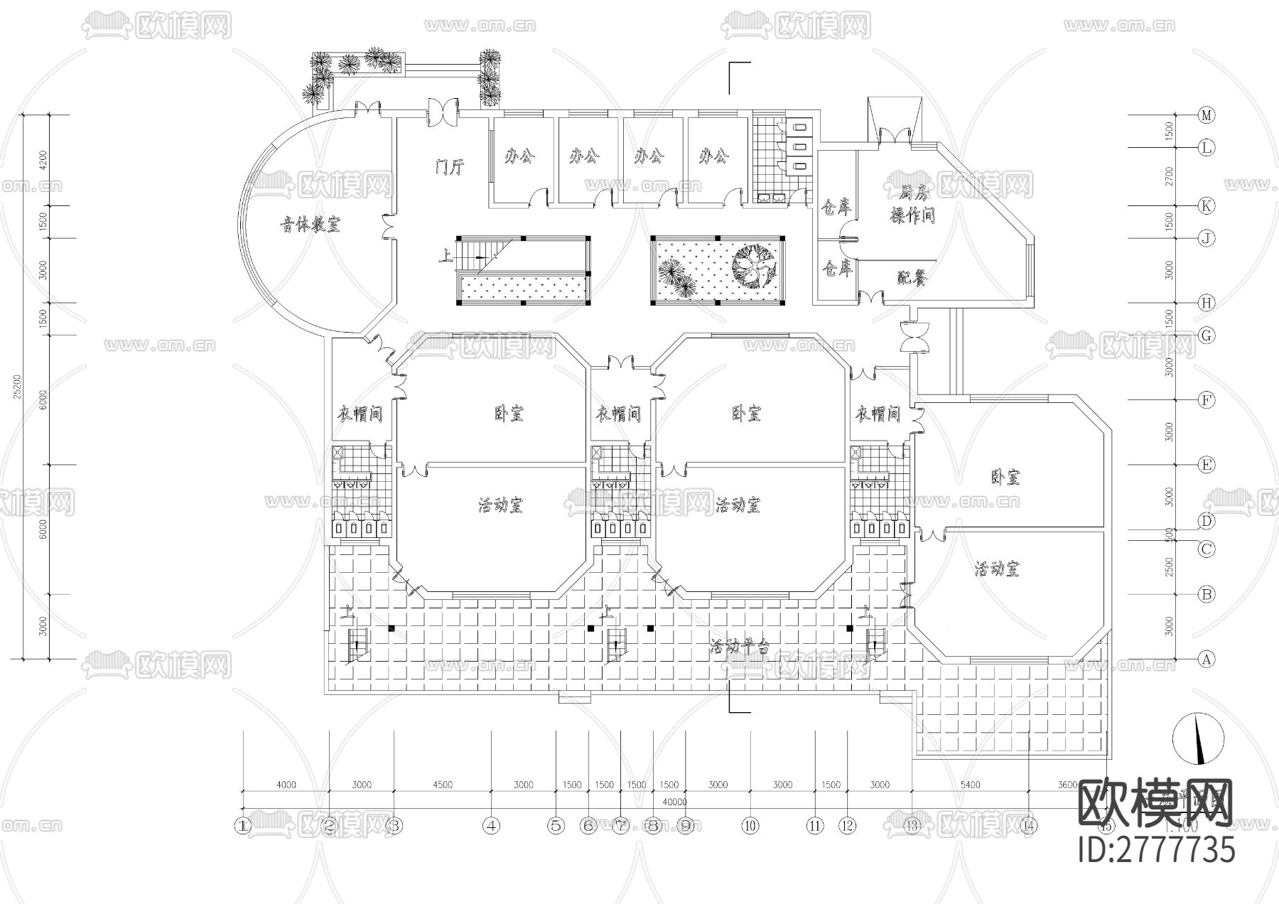 二层幼儿园建筑CAD施工图下载（渲染图2）