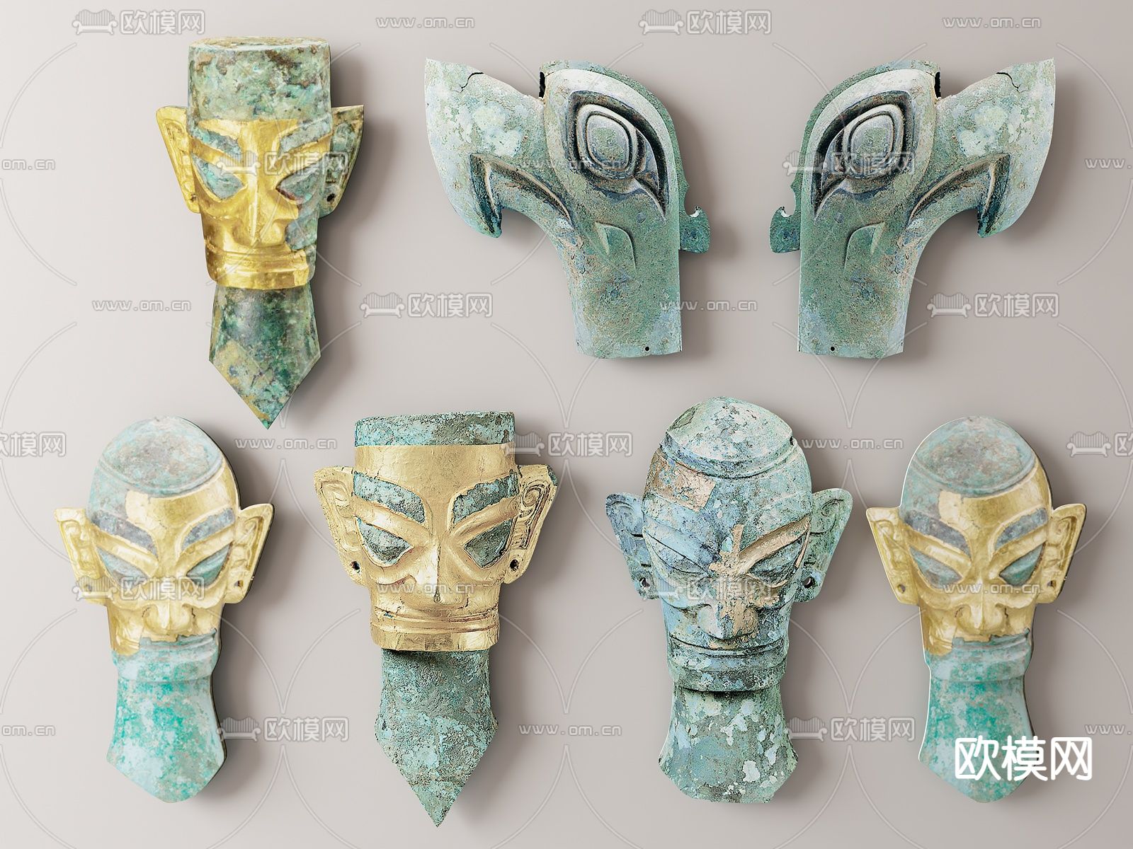 中式青铜器 三星堆 文物su模型下载（渲染图1）