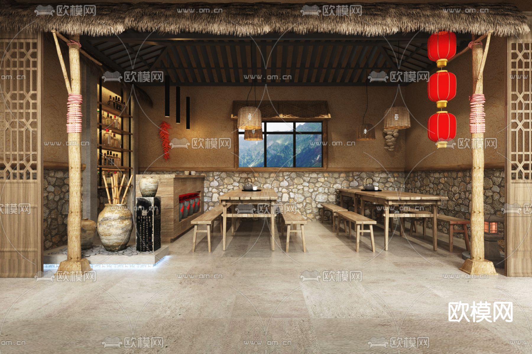 中式农家乐3d模型下载