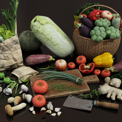  水果 蔬菜 菜筐白菜su模型 