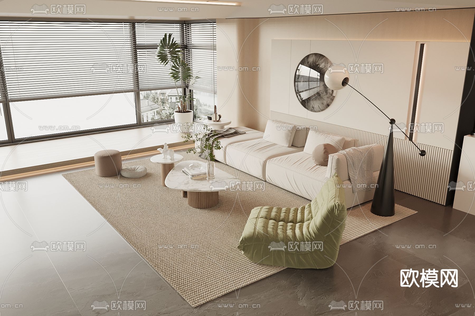 奶油风组合沙发3d模型下载