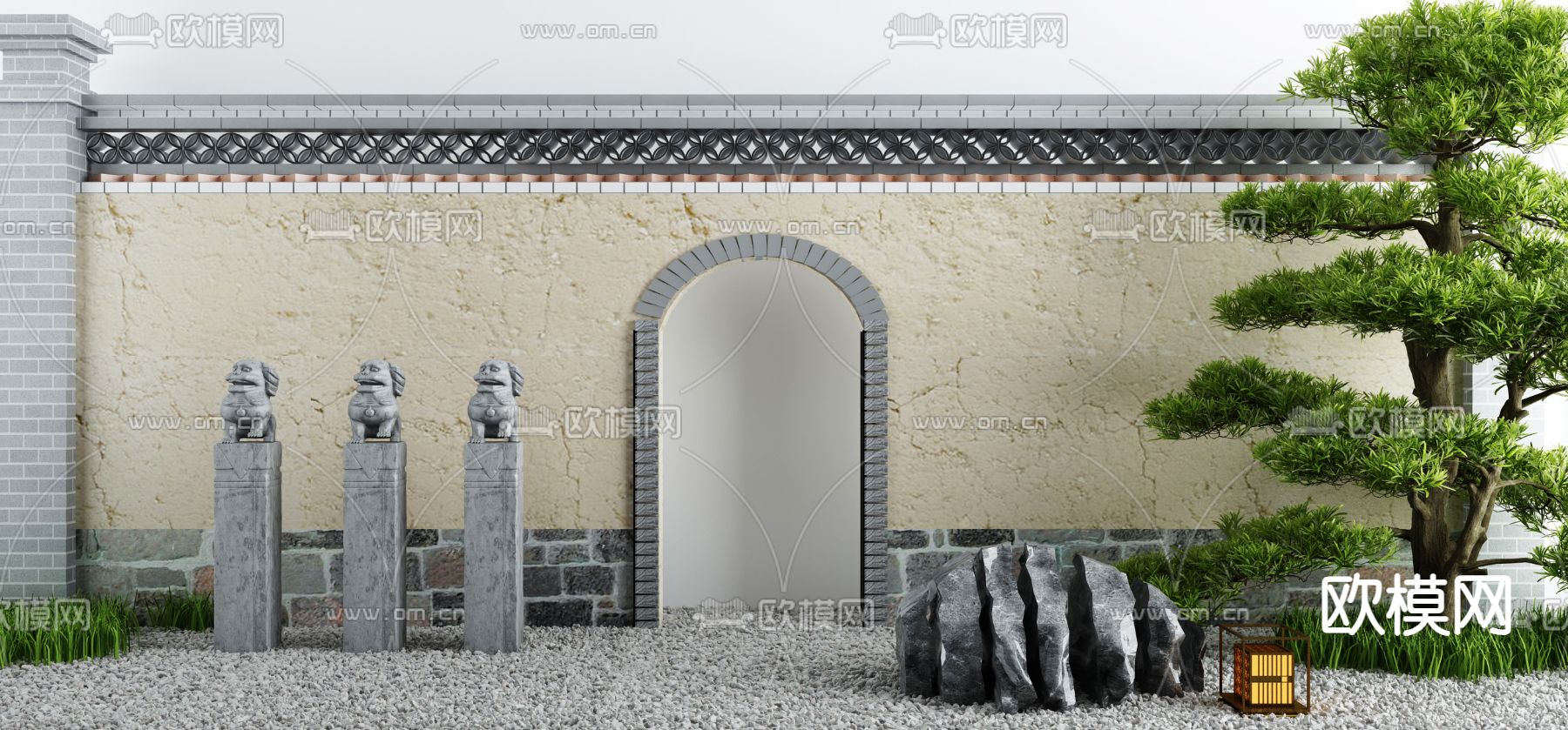 新中式门洞 石雕3d模型下载_ID14213624_3dmax免费模型-欧模网