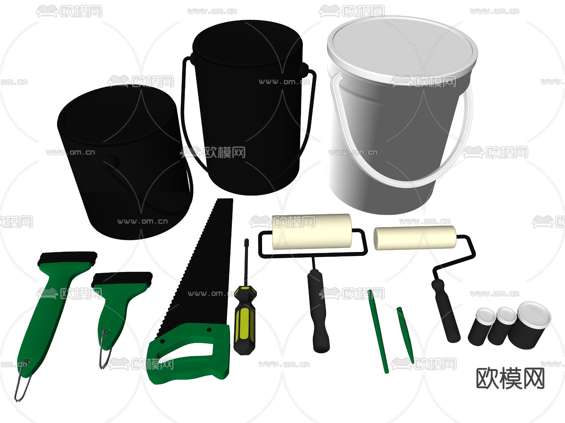 油漆桶 毛刷 滚筒刷su模型下载（渲染图2）