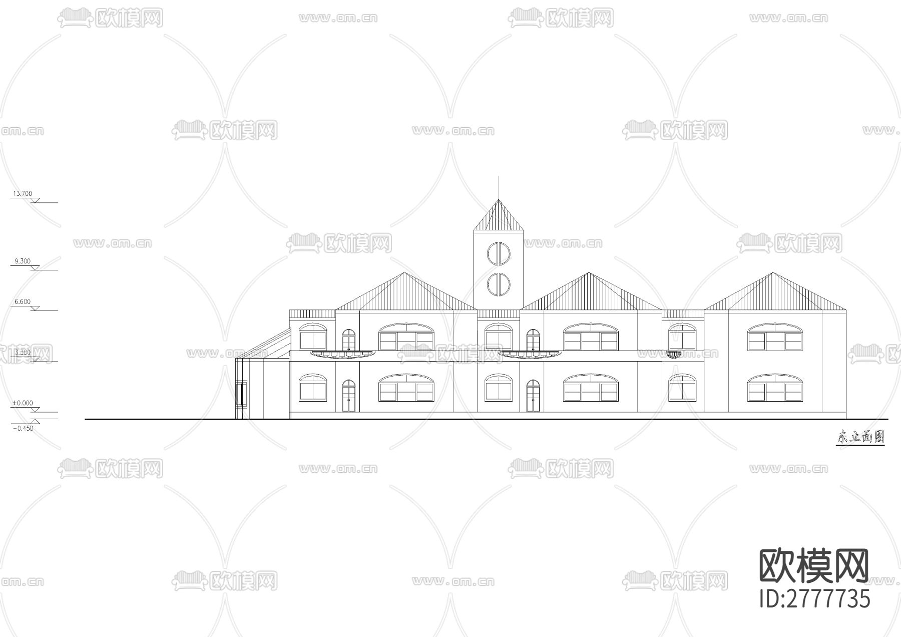 二层幼儿园建筑CAD施工图下载（渲染图4）