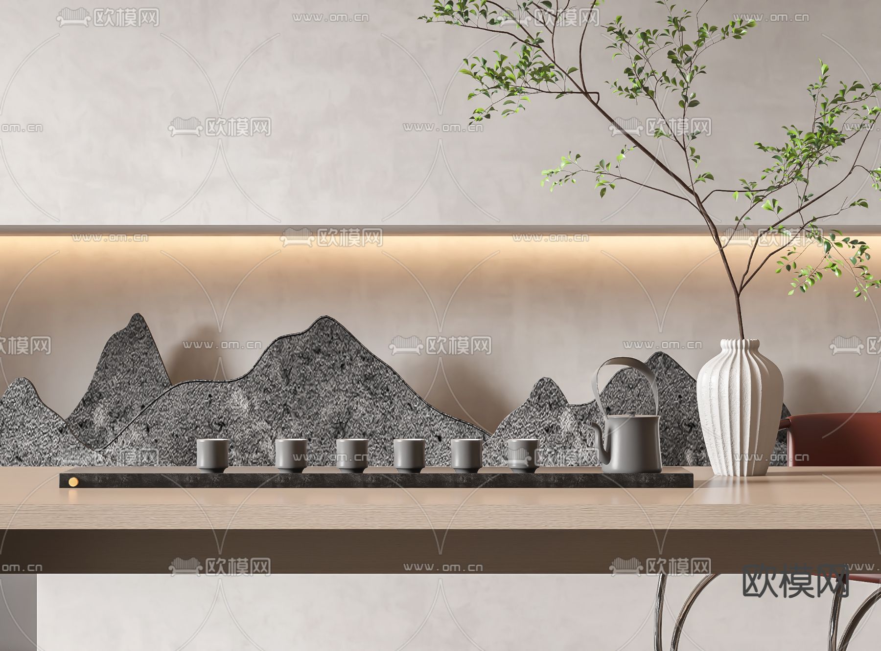 新中式茶具 茶壶 茶杯 茶托3d模型下载