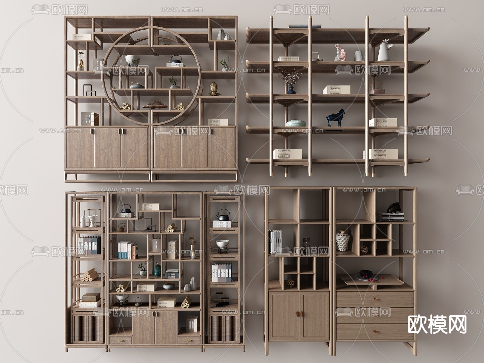 新中式博古架 书架su模型下载（渲染图1）