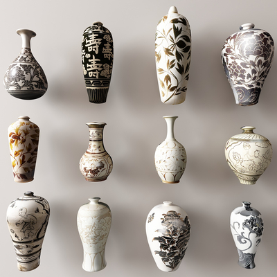  新中式青花瓷 瓷器su模型 