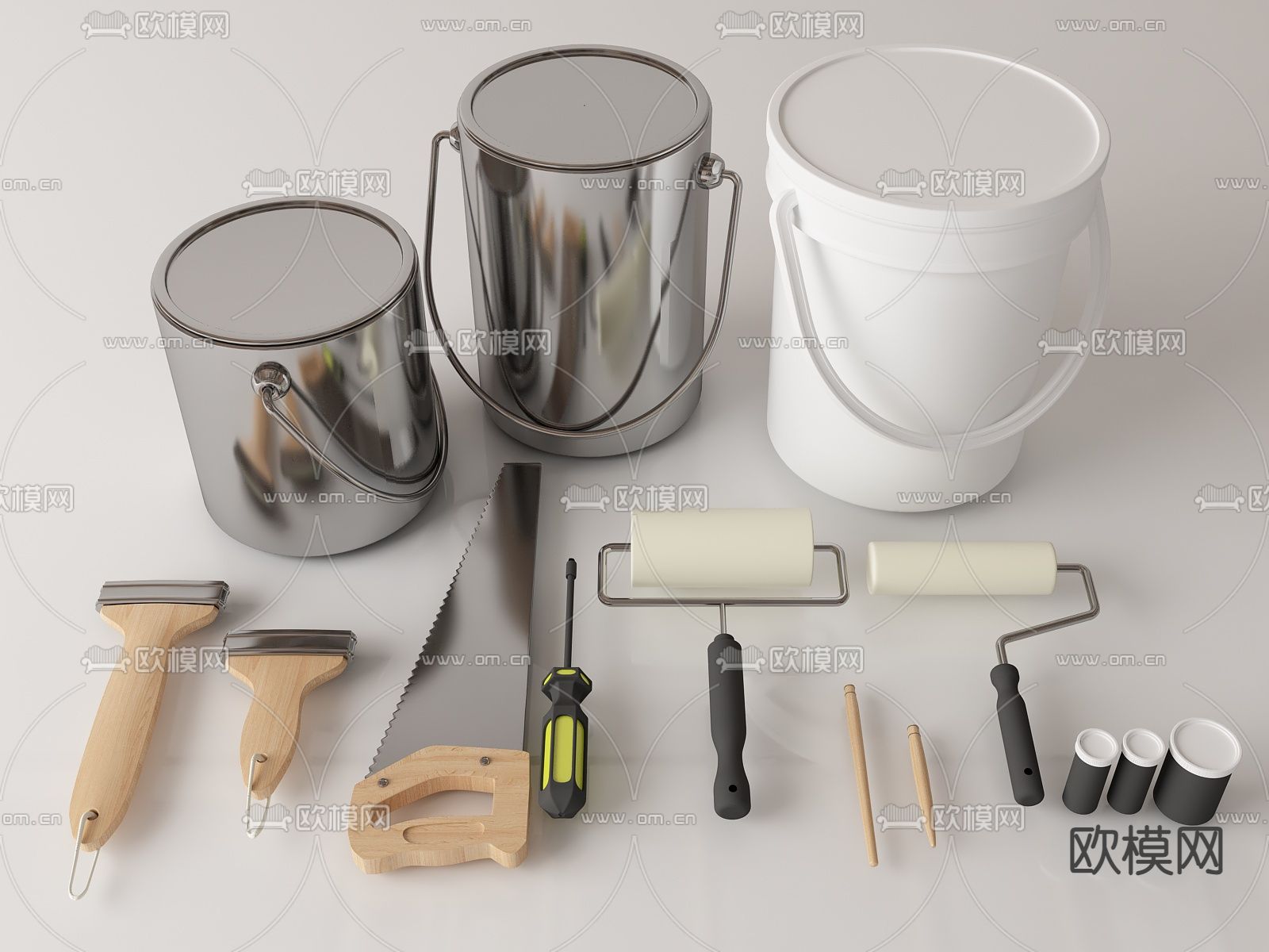 油漆桶 毛刷 滚筒刷su模型下载（渲染图1）