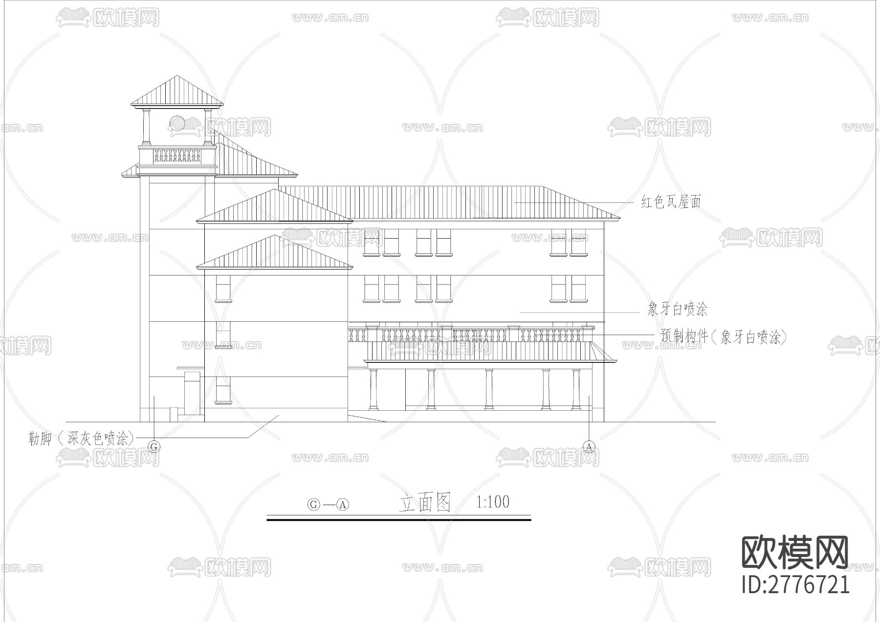 某小区会馆建筑CAD施工图下载（渲染图1）
