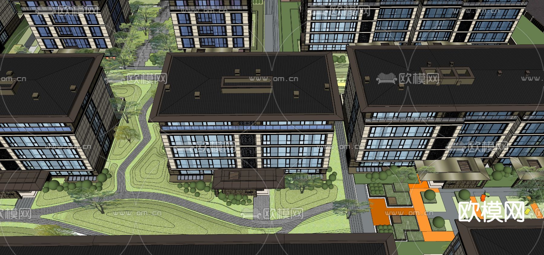 现代小区住宅su模型下载（渲染图3）