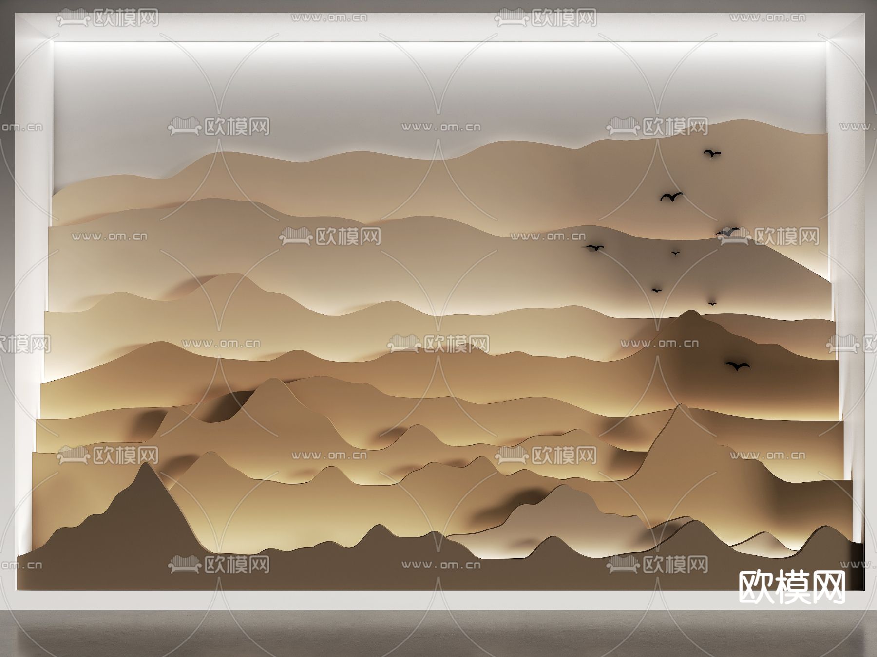 新中式山水背景墙su模型下载_ID14211740_sketchup模型下载-欧模网