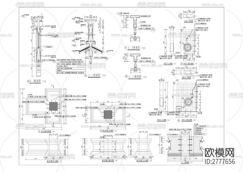 寶吉禪寺牌坊建筑CAD施工圖下載(渲染圖8)