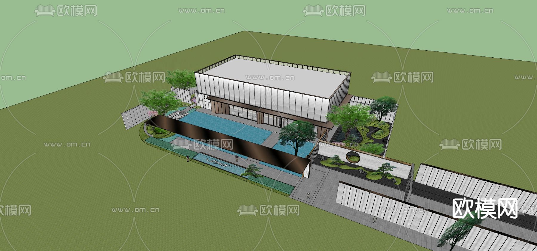 现代售楼处 会所建筑su模型下载（渲染图2）